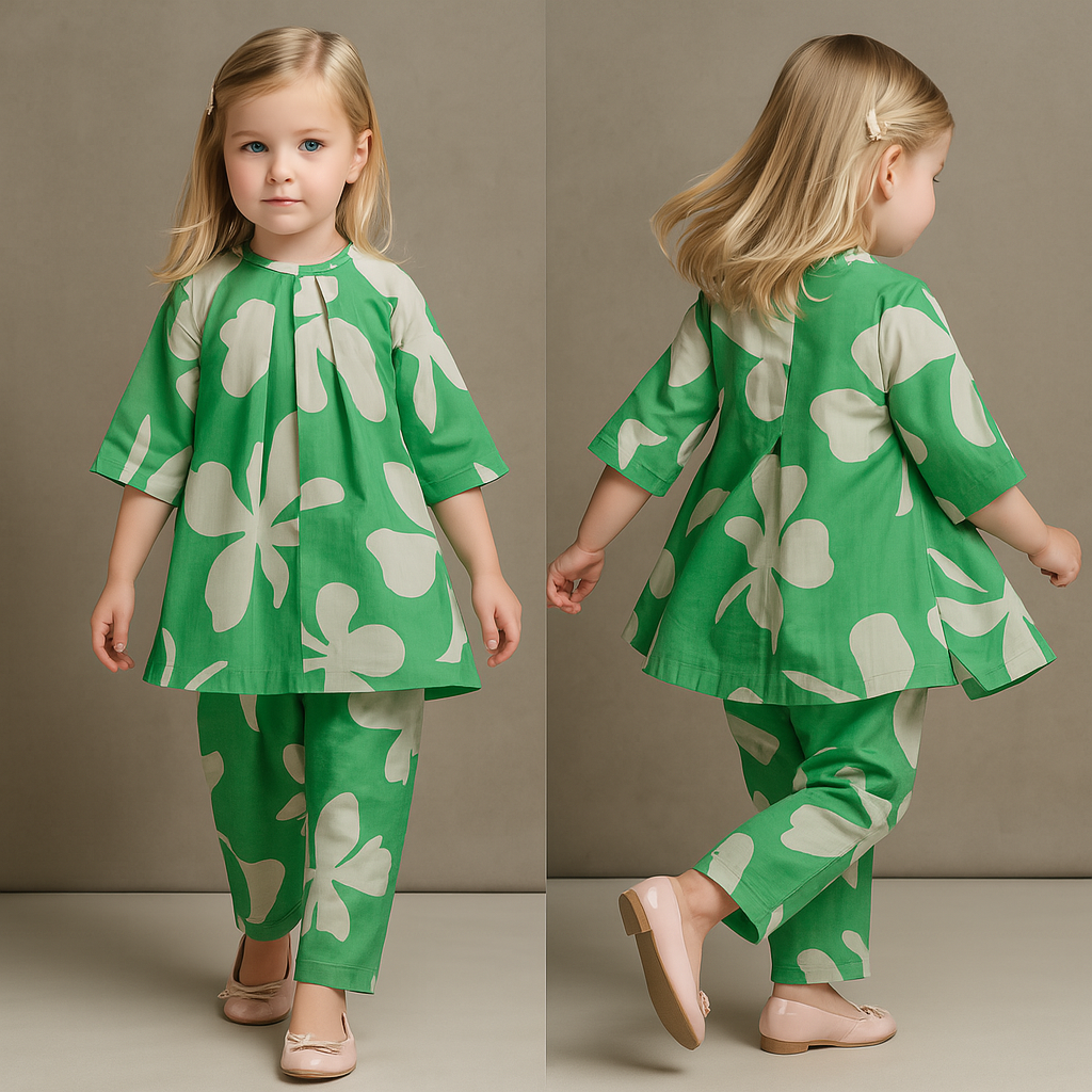 Pre Order: Green Printed Kurti With Pant
