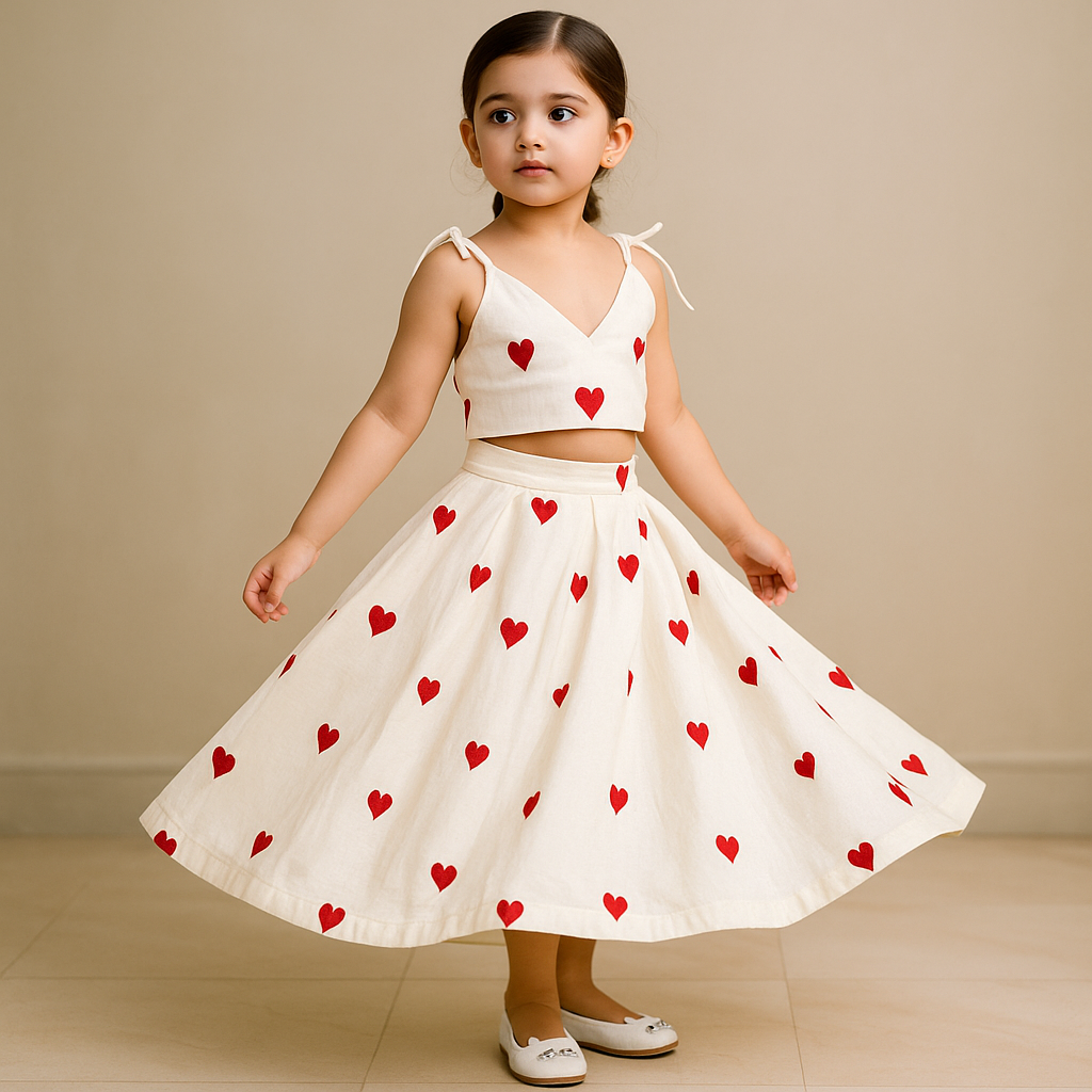 Priority Pre Order: Hearts Embroidered Stylish Tie Knot Strap Top And Lehenga