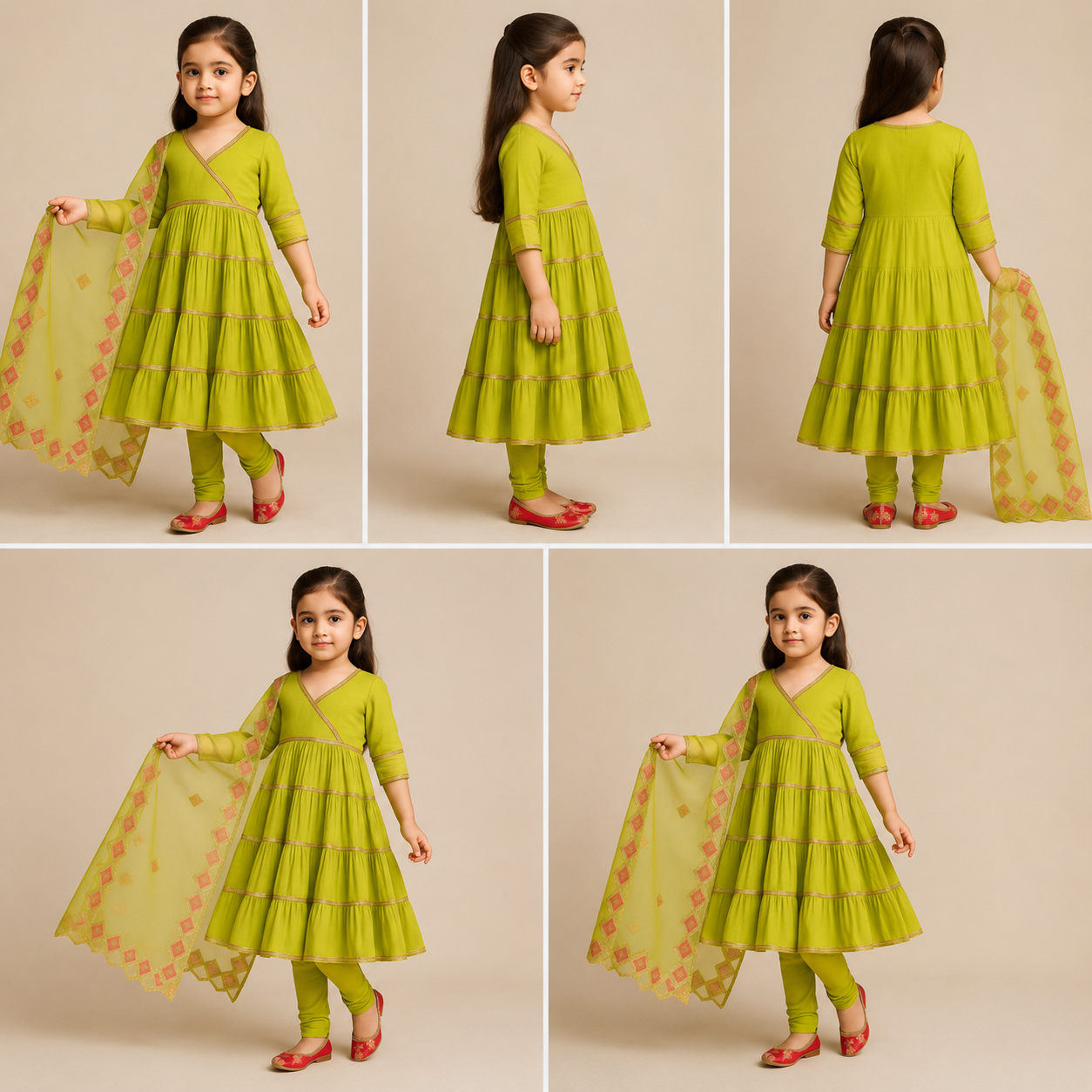 Pre Order: Green Tiered Anarkali Suit Set