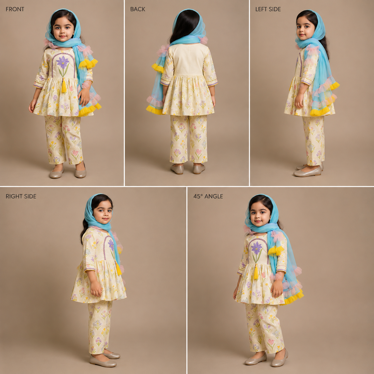 Pre Order: Floral Slit Top With Pant And Dupatta
