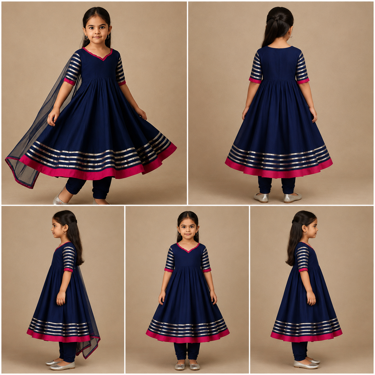 Pre Order: Royal Blue Anarkali with Dupatta Gota Detailing