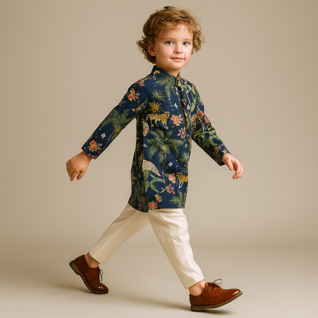 Pre Order: Jungle Printed Style Kurta With Pyjama