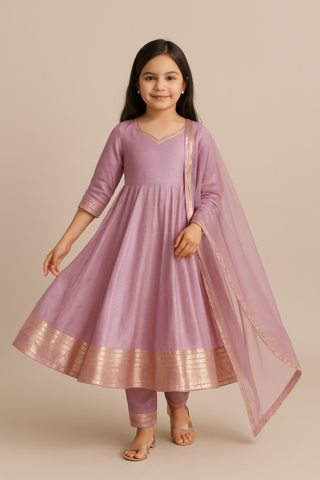 Pre Order: Onion Pink Anarkali with Dupatta Gota Detailing
