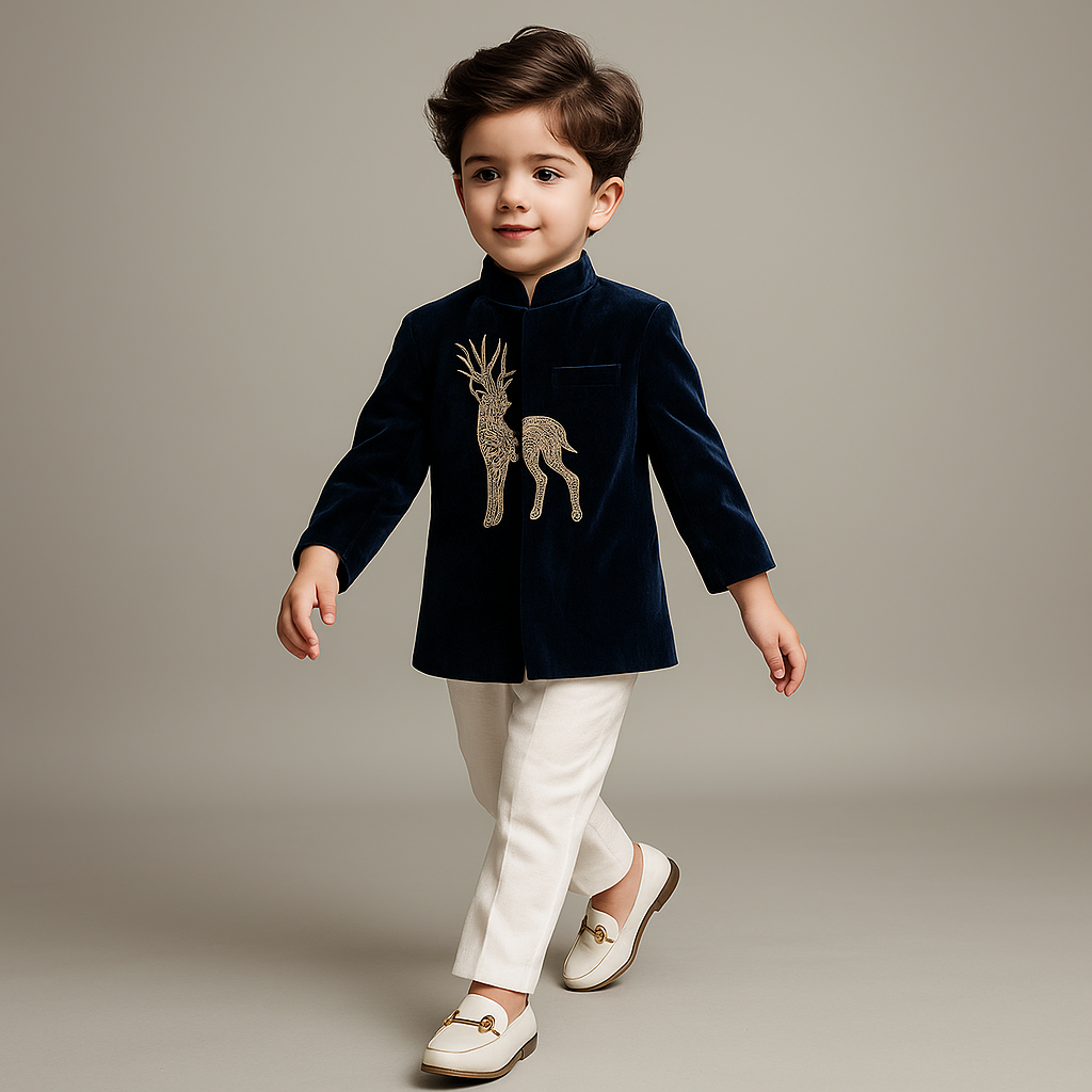 RTD Pre Order: Stylish Cut Dana And Beads Embroidered Velvet Sherwani With Pyjama