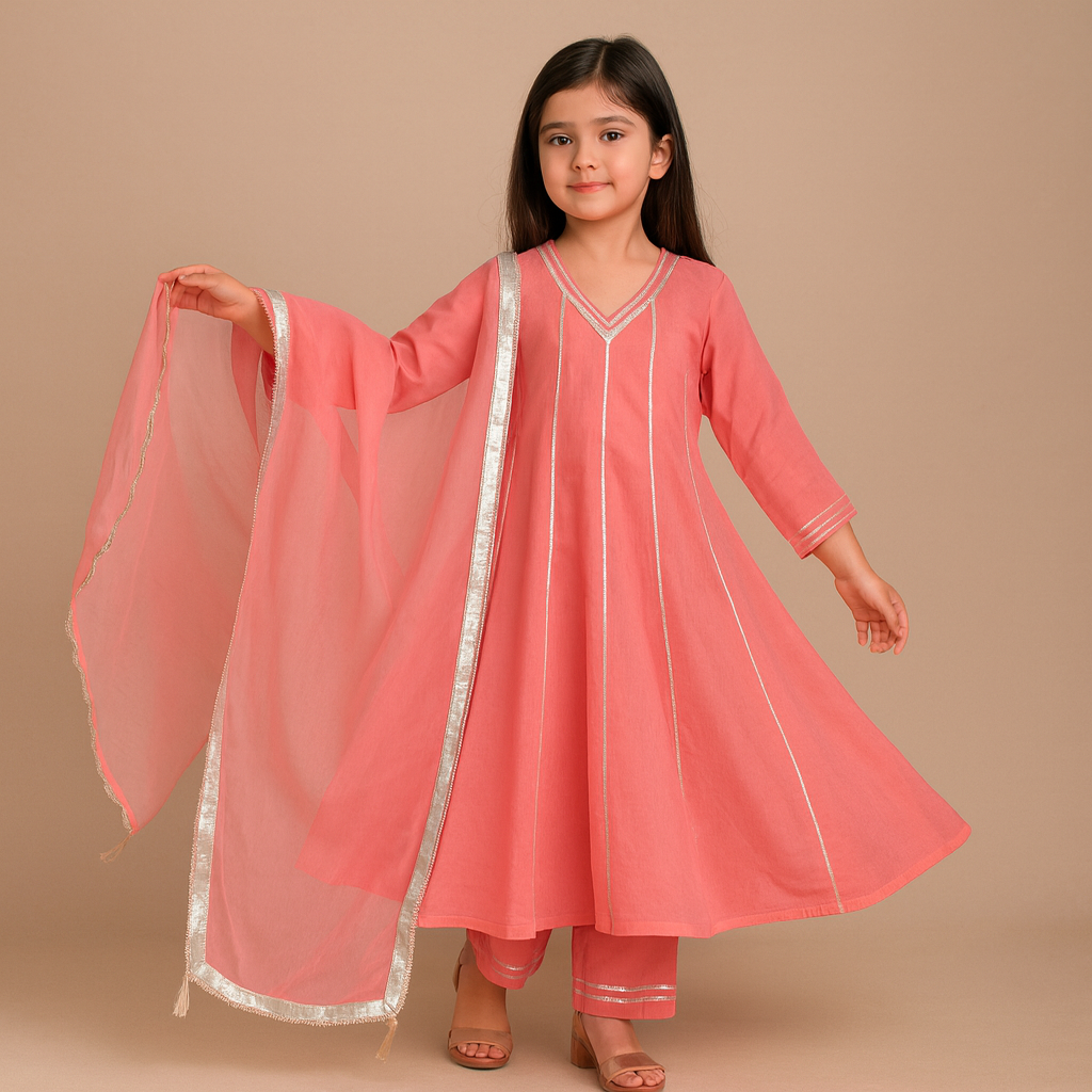 Pre Order: Pink Anarkali Gota Detailing Suit Set