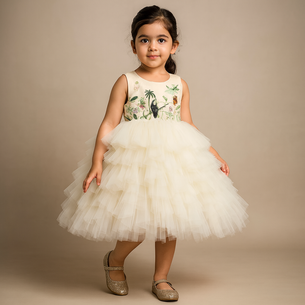Pre Order: Fresh Tropical Embroidered Ruffled Dress