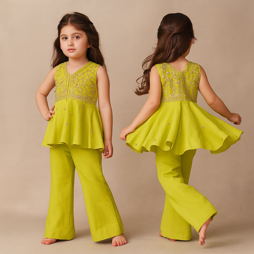Pre Order: Green Embroidered Kurti With Pant