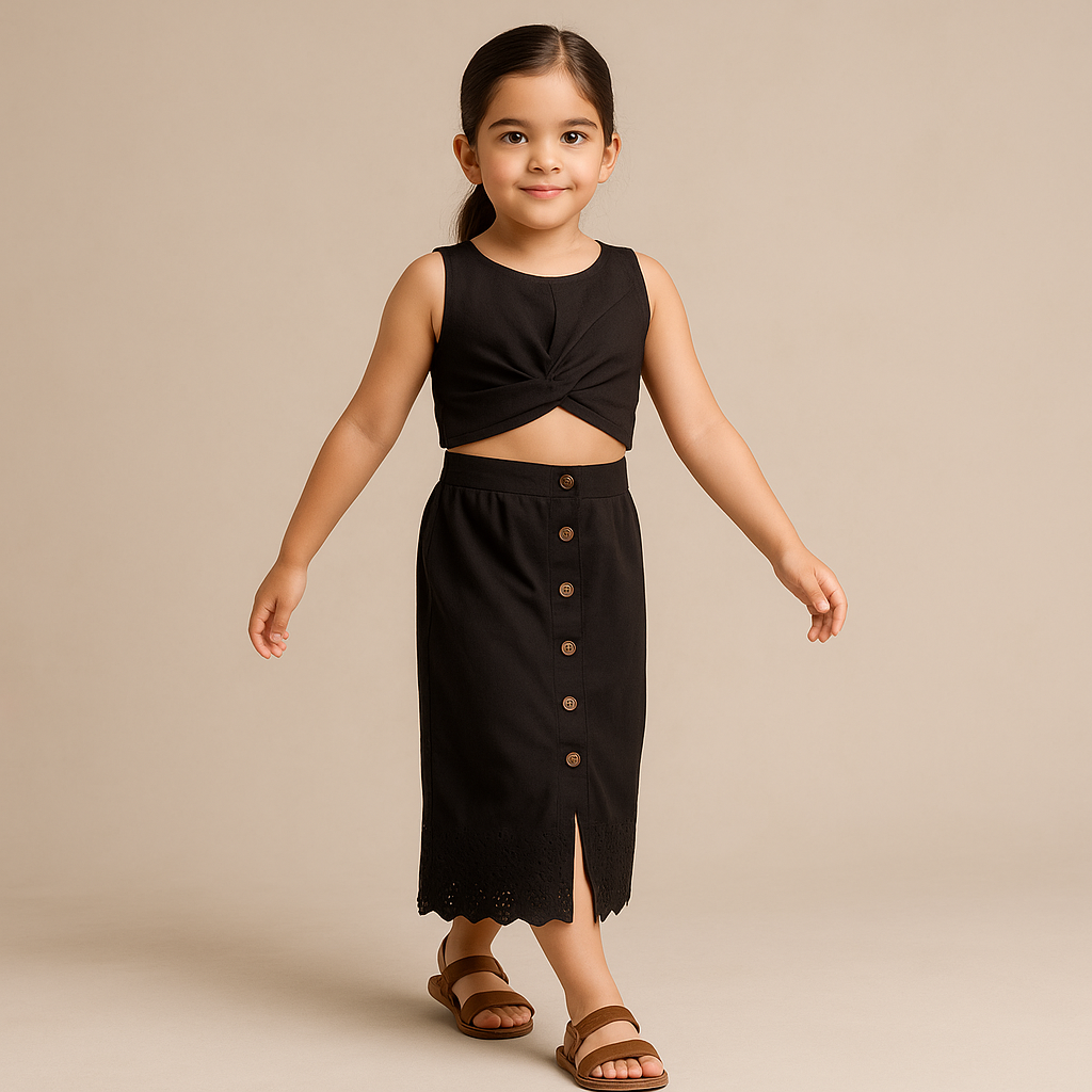 Pre Order:Black Top With Skirt