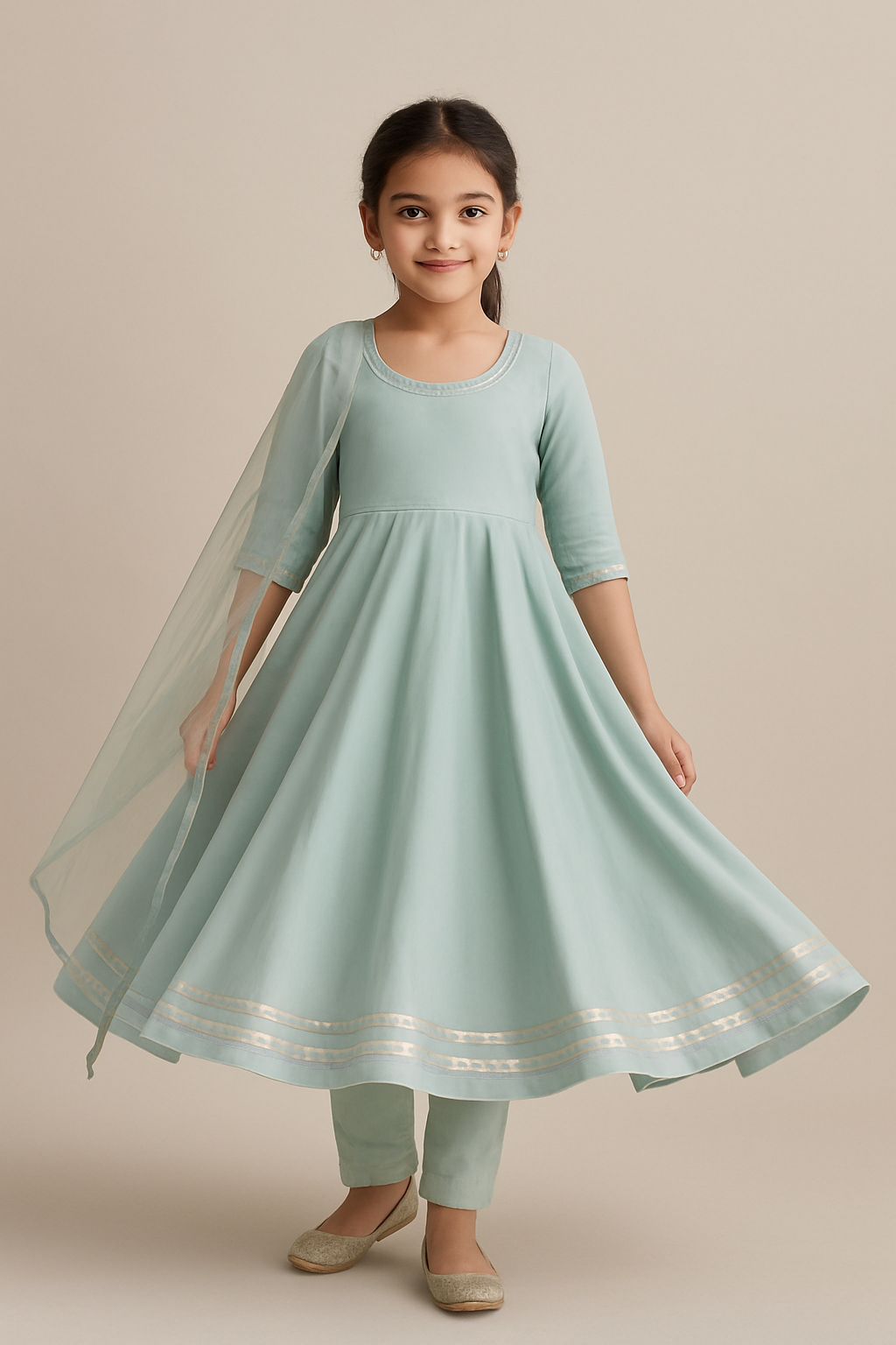 Pre Order: Mint Anarkali with Dupatta Gota Detailing