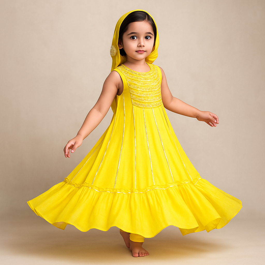 Pre Order: Elegant Shiny Yellow Flared Anarkali With Matching Dupatta