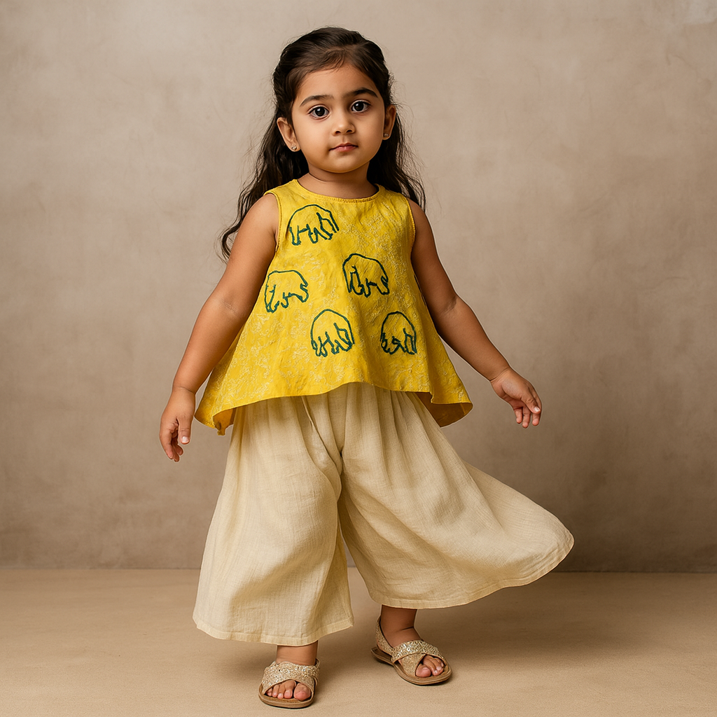 Pre Order: Yellow Embroidered Top With Palazzo