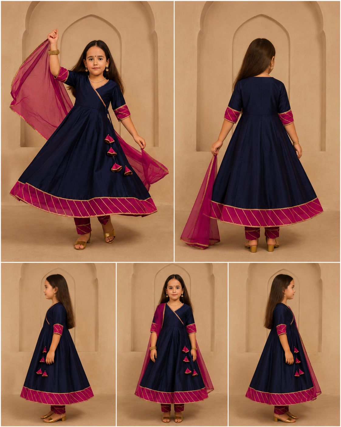 Pre Order: Blue and Pink Suit Set with Gota Detailing