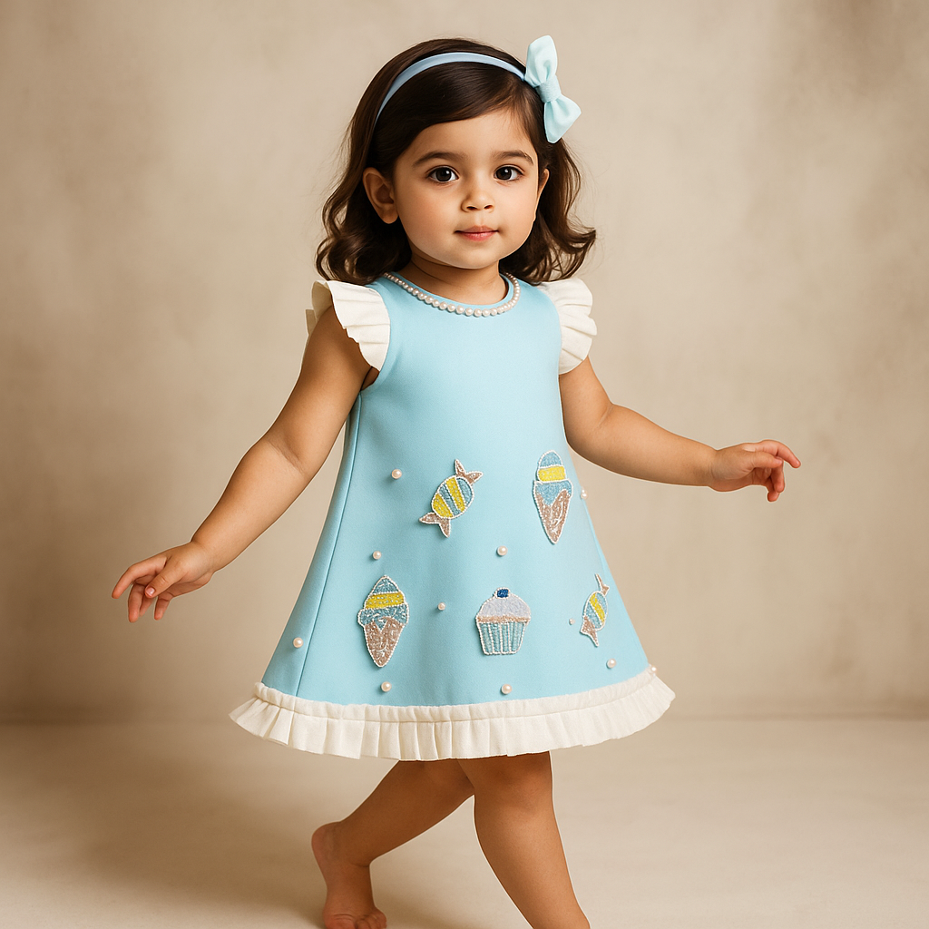 Pre Order: Cute Candy Embroidered Sky Blue Dress