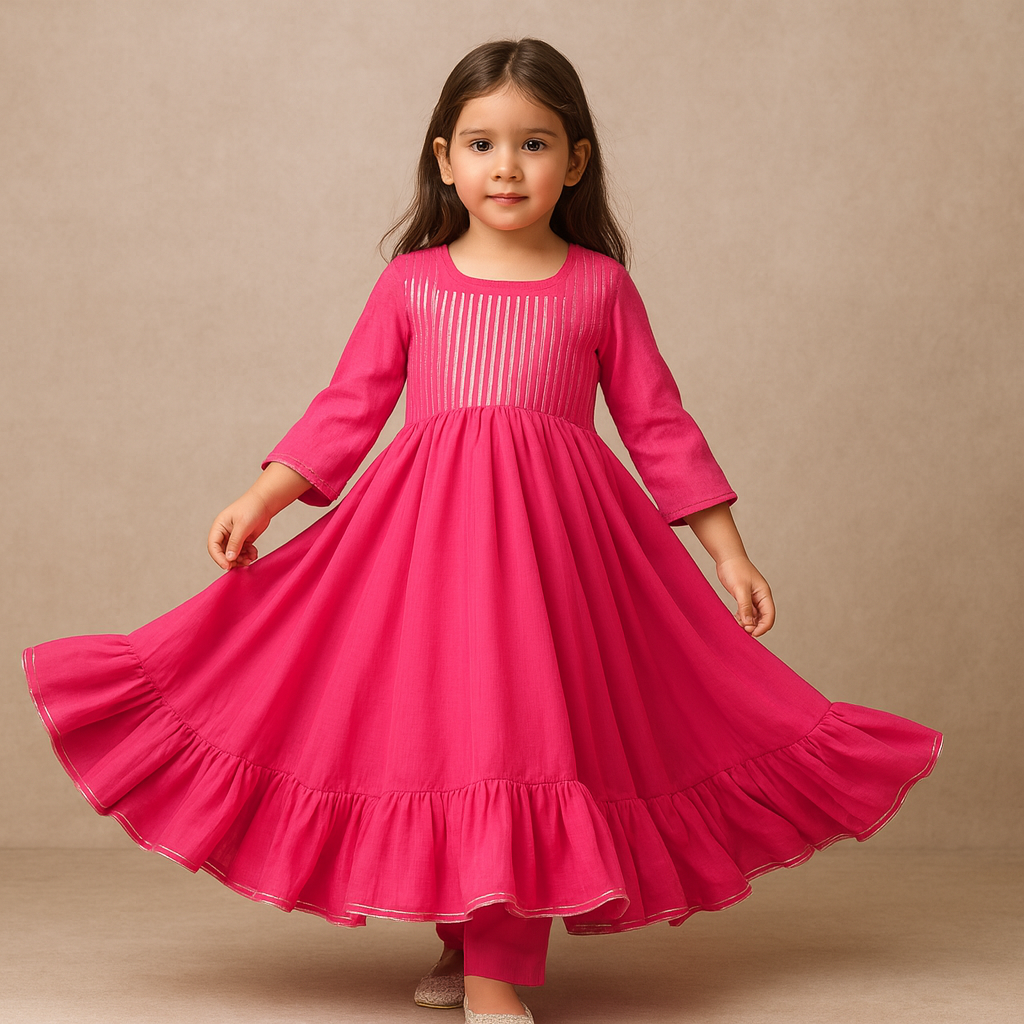 Pre Order: Hot pink Anarkali Suit Set