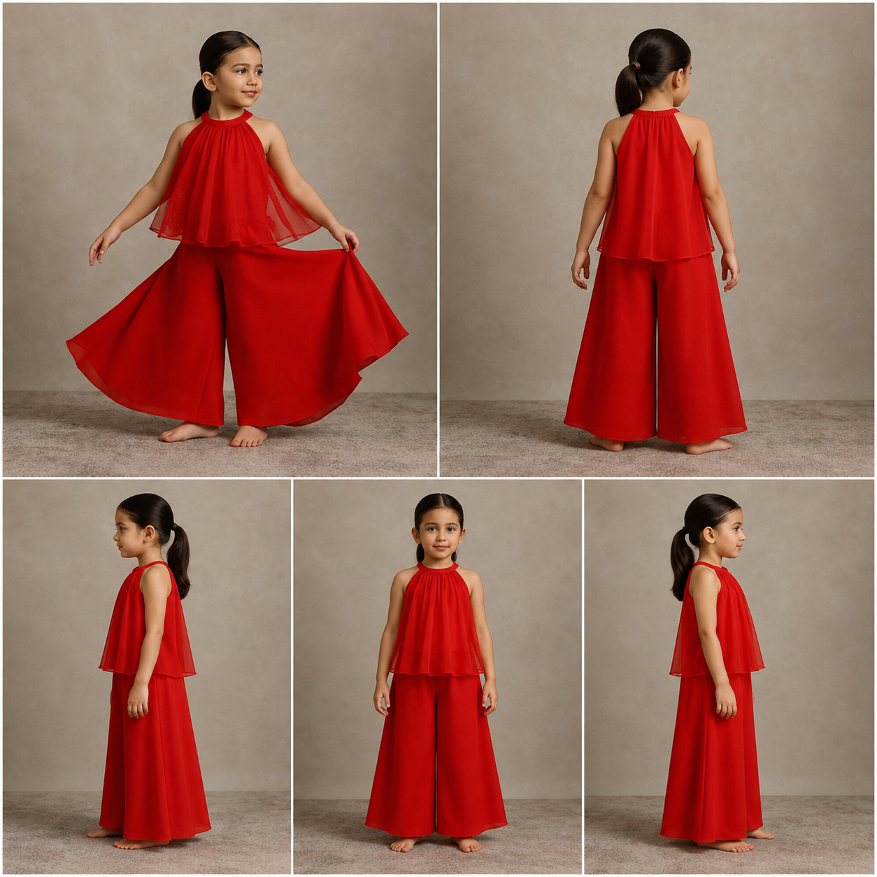 Pre Order: Lovely Red Halter Neck Organza Top And Palazzo