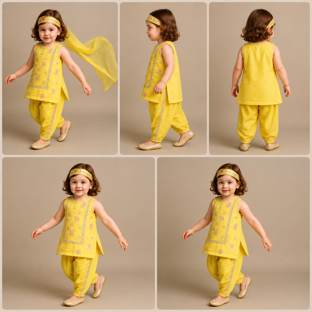 Pre Order: Yellow Sequin Embroidered Sleeveless Kurti With Dhoti And Dupatta