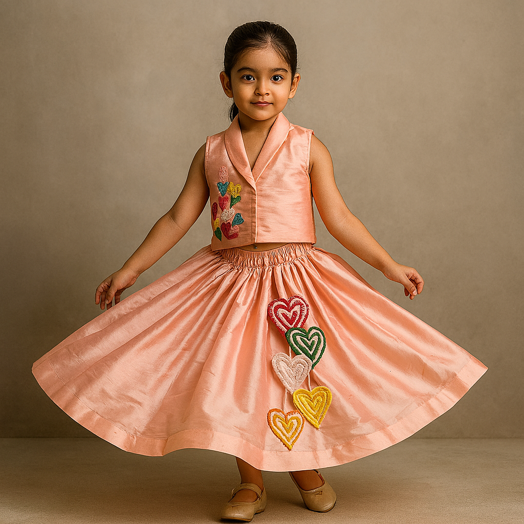 Pre Order: Tiny Hearts Embroidered Top And Lehenga