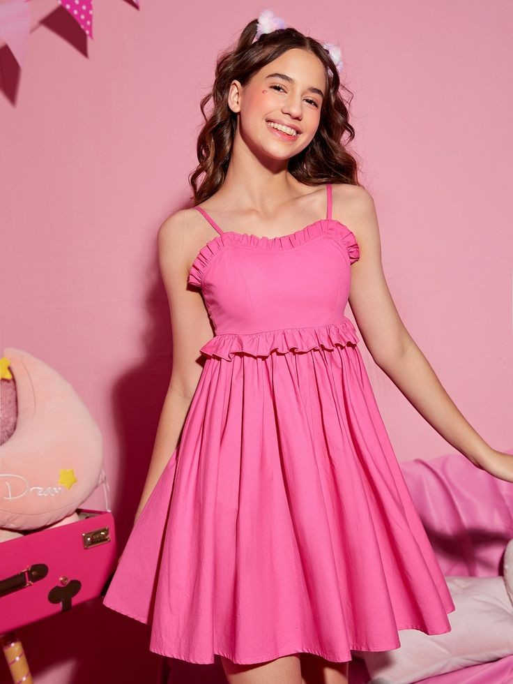 Pre Order: Fetching Pink Frills Cotton Dress