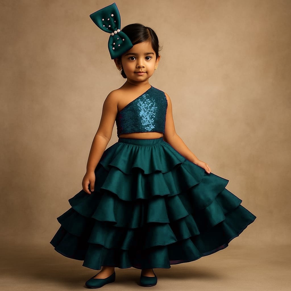 Pre Order: Big Bow Sequin Top With Frill Lehenga