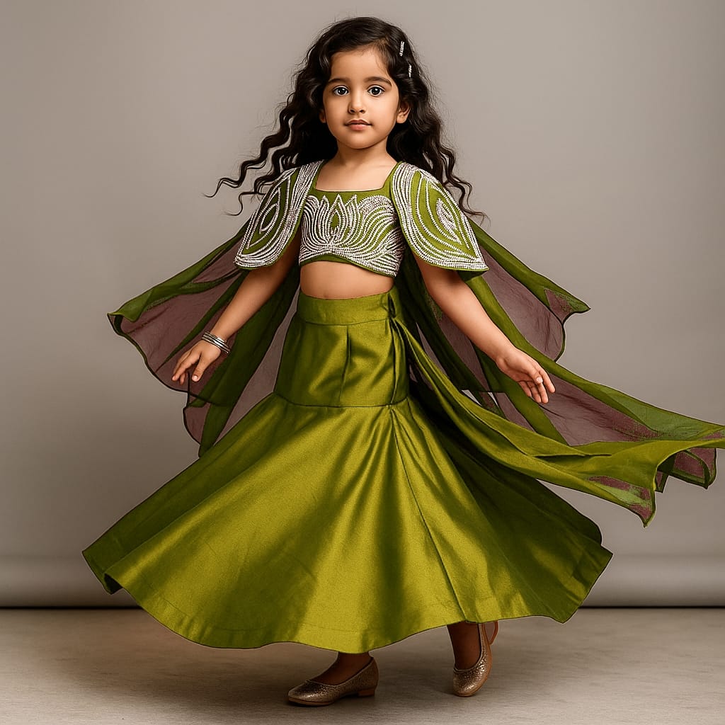 Pre Order:Moti Hand Work On Cape N Blouse With Fish Cut Lehanga