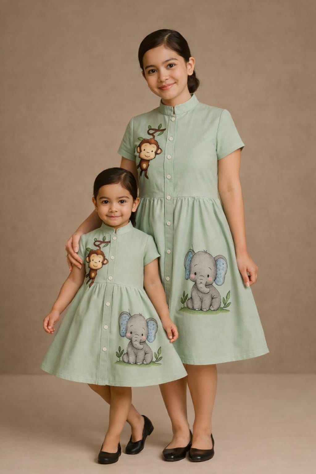 Pre Order:Monkey And Elephant Hand Painted Dress