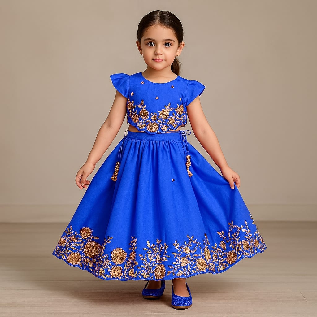 Pre Order: Embroidered And Embellished Top With Lehenga