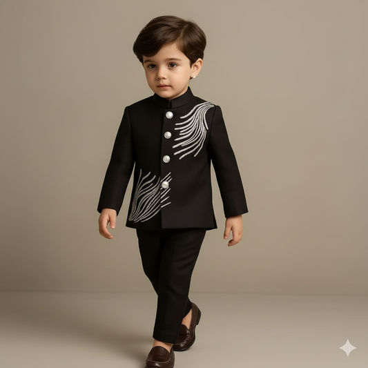 Pre Order: Stunning Black Embroidered Sherwani With Pants