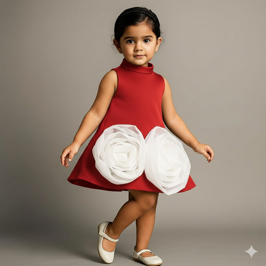 Pre Order: Organza Flower Detailed Red Dress