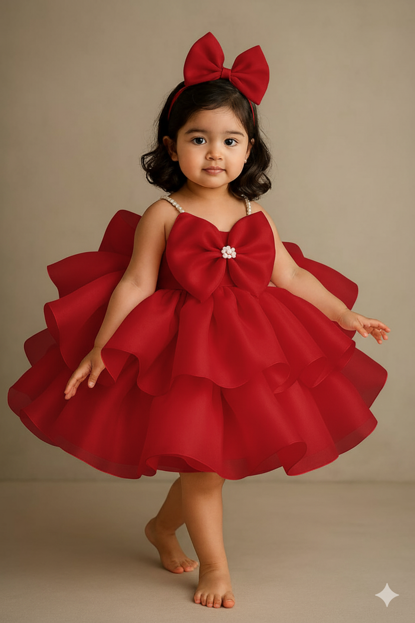Pre Order: Afon Red Organza Dress