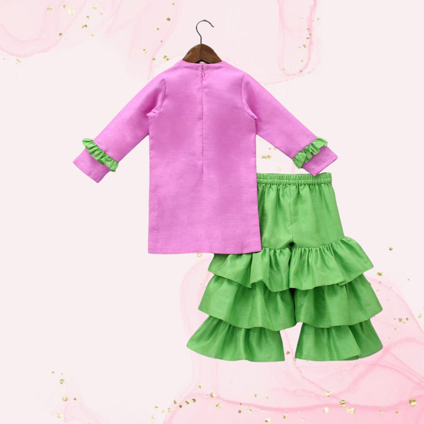 Pink Kurti And Fancy Triple Layered Sharara