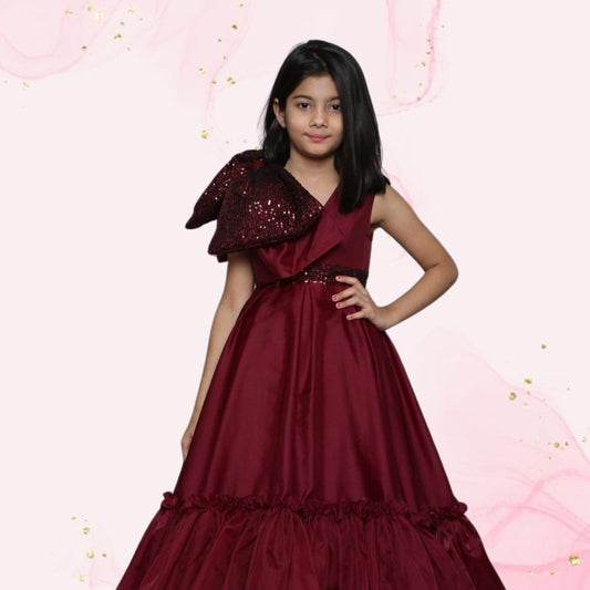 Pre Order: Big Maroon Sequence Bow Dress