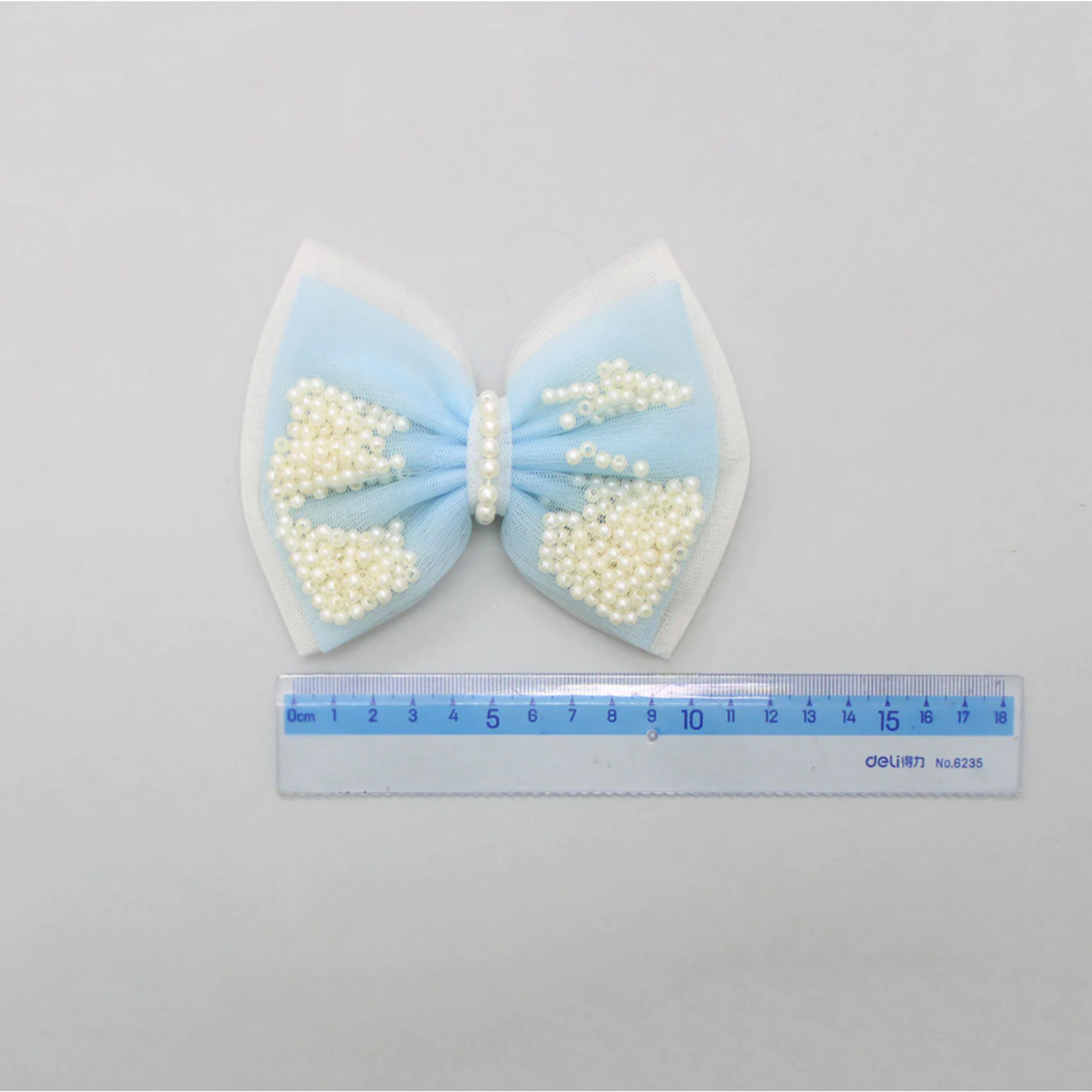 Blue And White Net Dual Bowie Hair Clip
