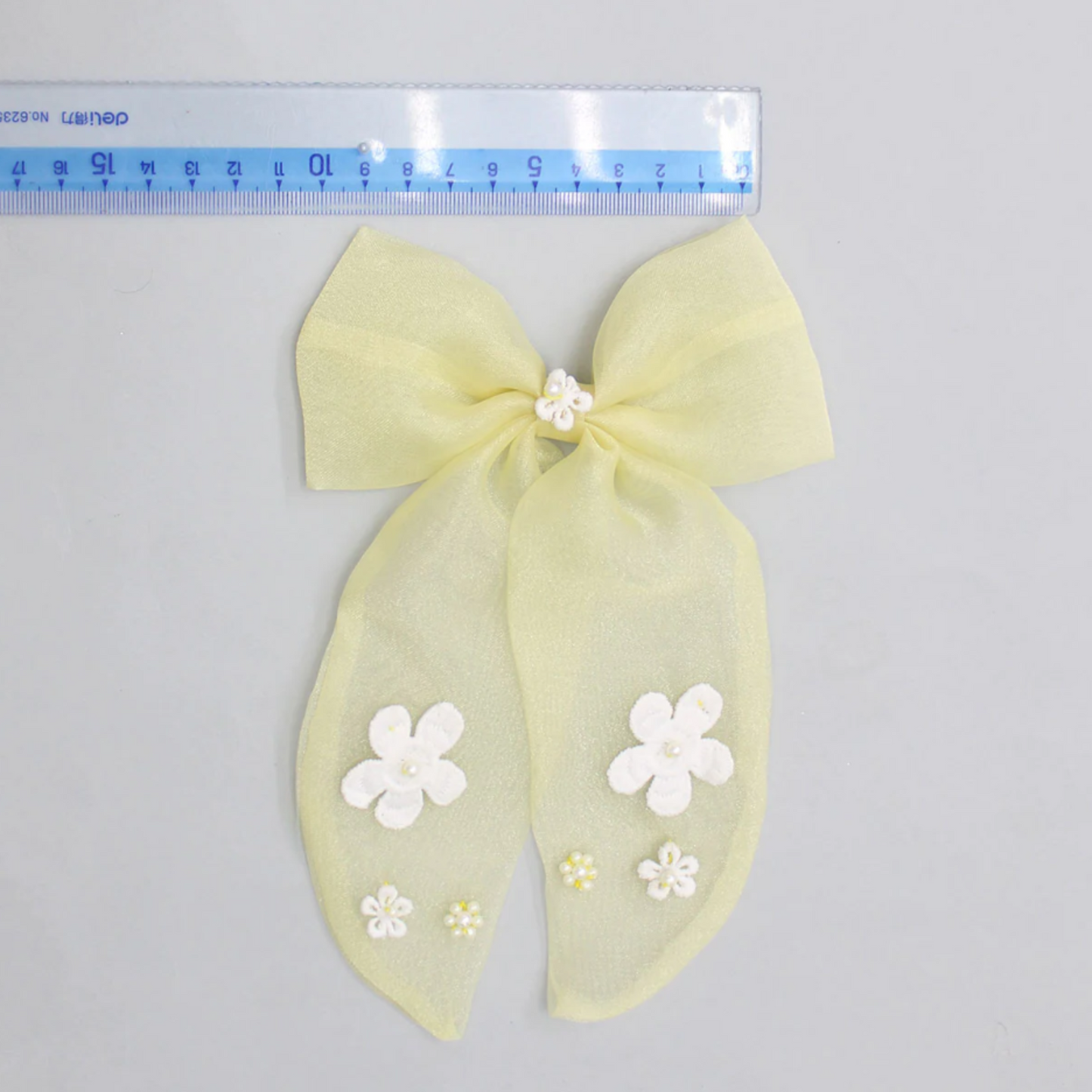 Pre Order: Beautiful Embroidered Organza Yellow Bowie Hair Clip
