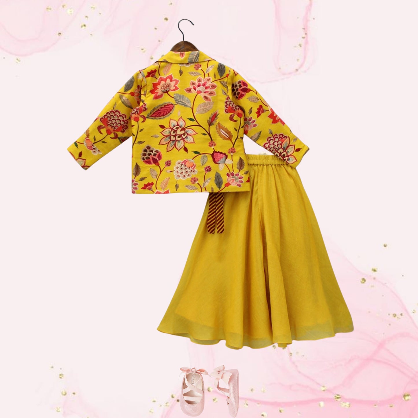 Pre Order: Red Crop Top With Notched Collar Jacket And Flared Palazzo