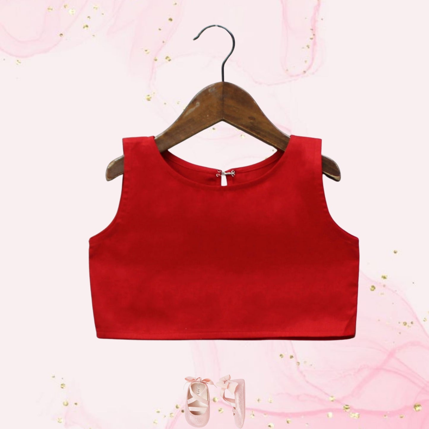 Pre Order: Red Crop Top With Notched Collar Jacket And Flared Palazzo