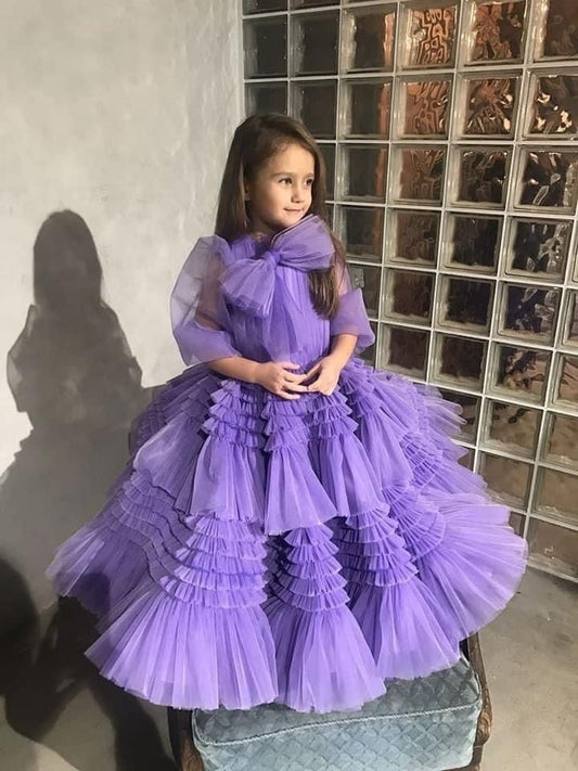 Pre Order: Gallant Purple Bow Frilled Gown