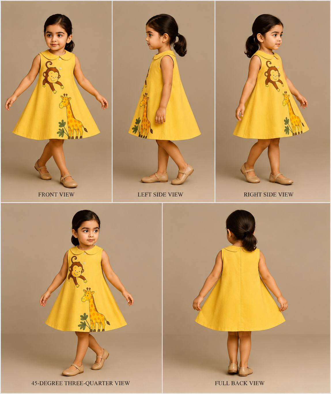 Pre Order: Monkey And Giraffe Yellow Hand Painted Dress