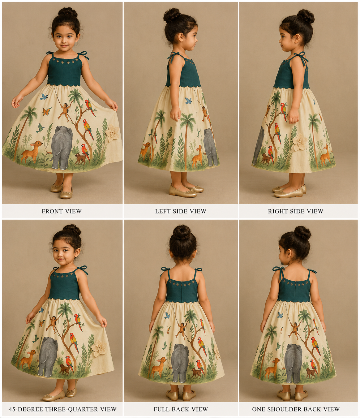 Pre Order: Jungle Off White And Teal Hand Painted Frock