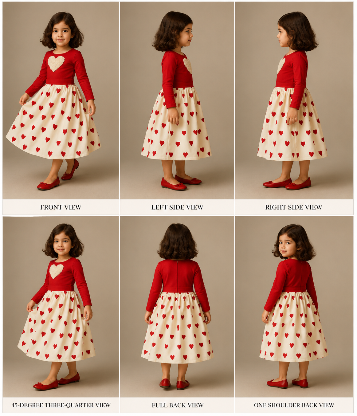 (Girl)Pre Order: Heart Embroidered Red And Off White Dress