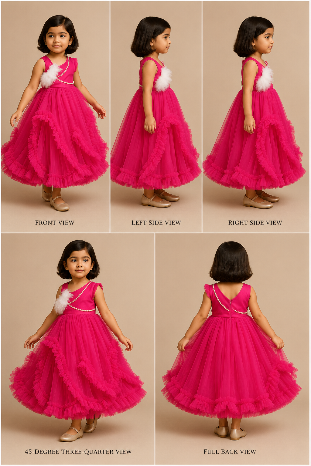 Pre Order: Exclusive Pink Pearl Feather Detailed Ruffle Dress