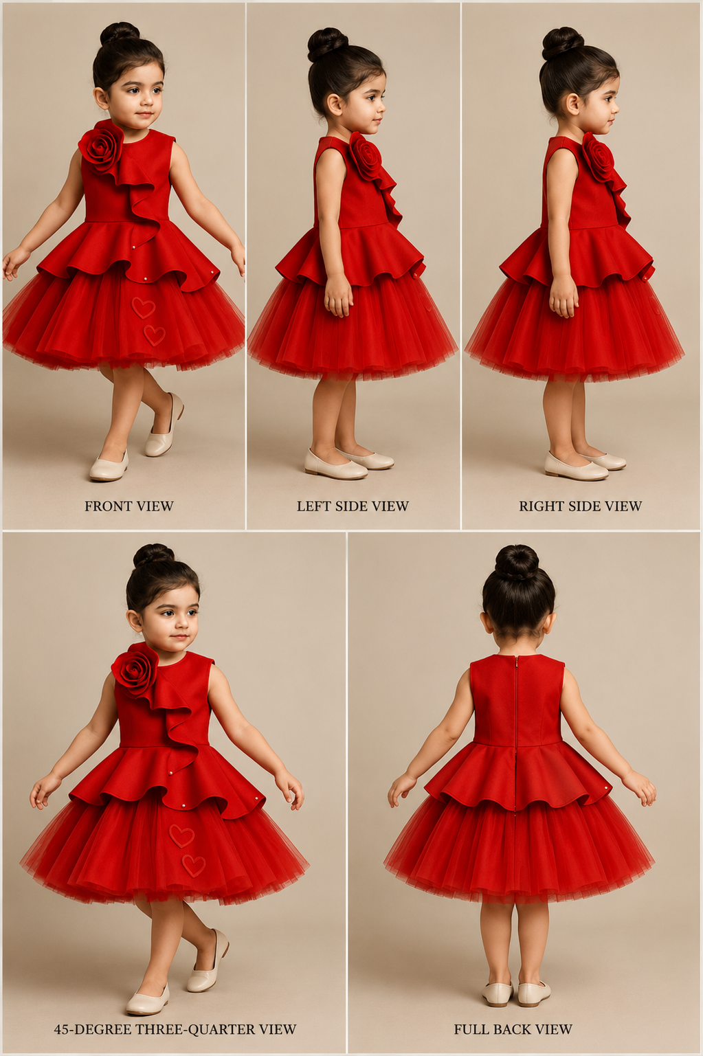 Pre Order: Exclusive Rose Embellished Frilly Red Scuba Dress