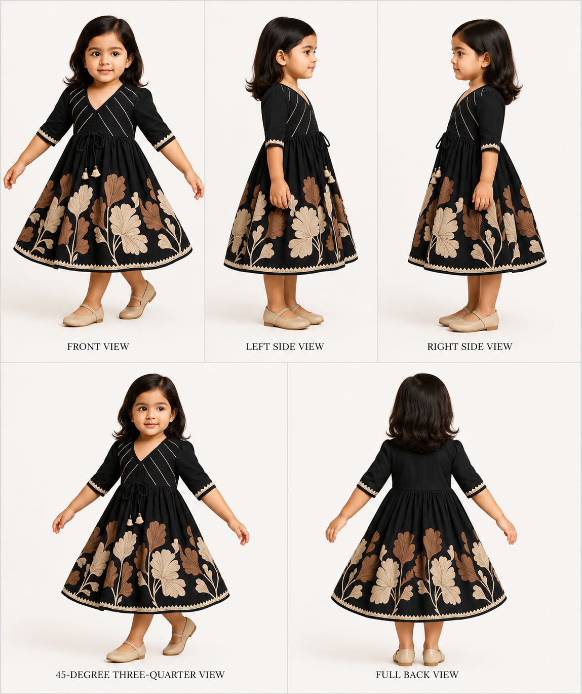 Pre Order: Black Kurti With Printed Gota Lace Detailed Front Open Jacket