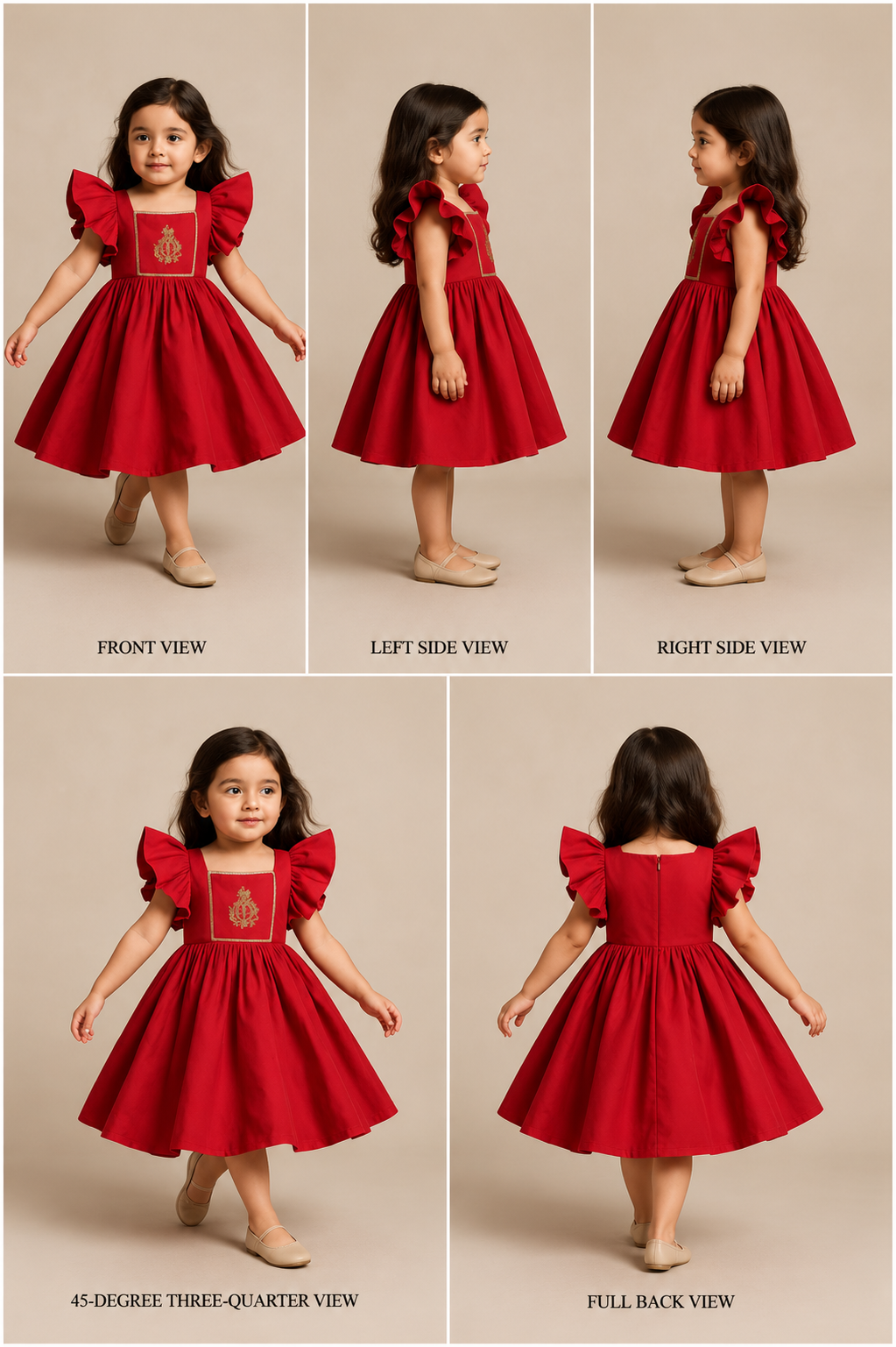 Pre Order: Red Hand Embroidered Frilly Dress