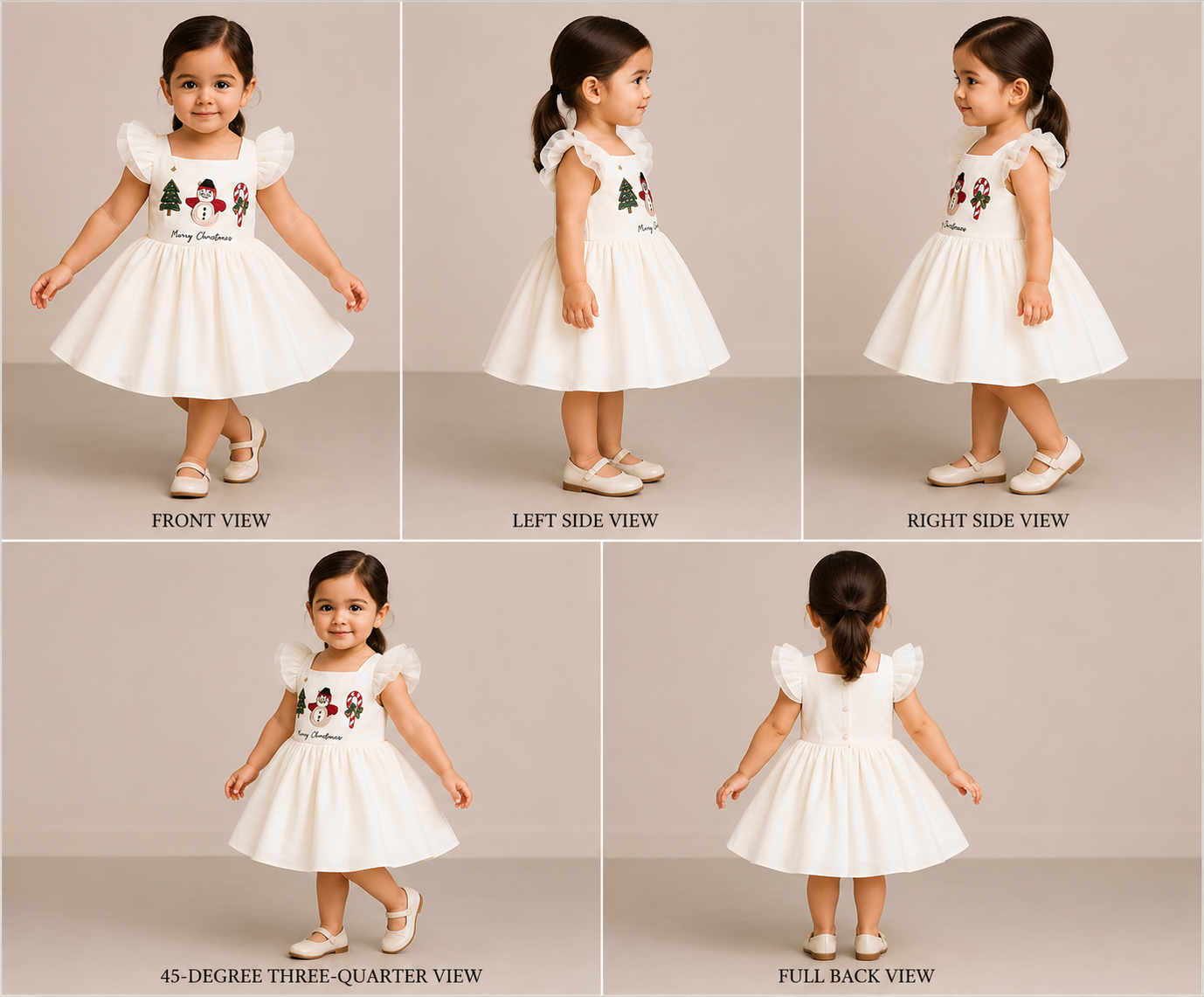 Pre Order: Christmas Embroidery Enhanced Off White Dress