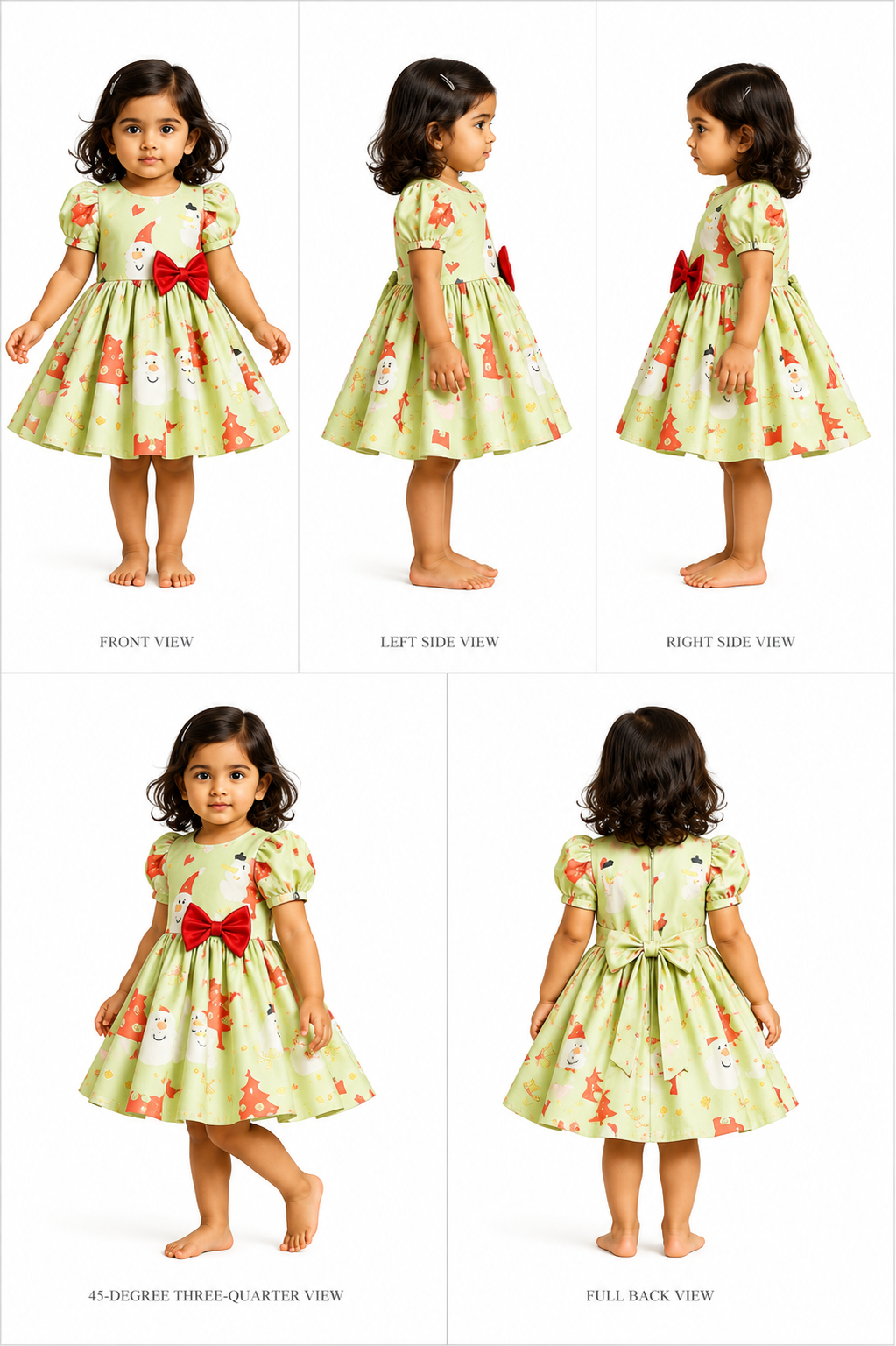 Pre Order: Christmas Theme Printed Green Flared Dress With Bowie Headband