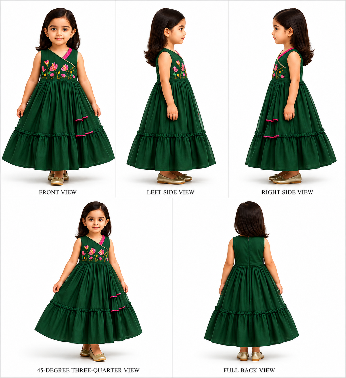Pre Order: Green Multicolour Floral Embroidered Kurti