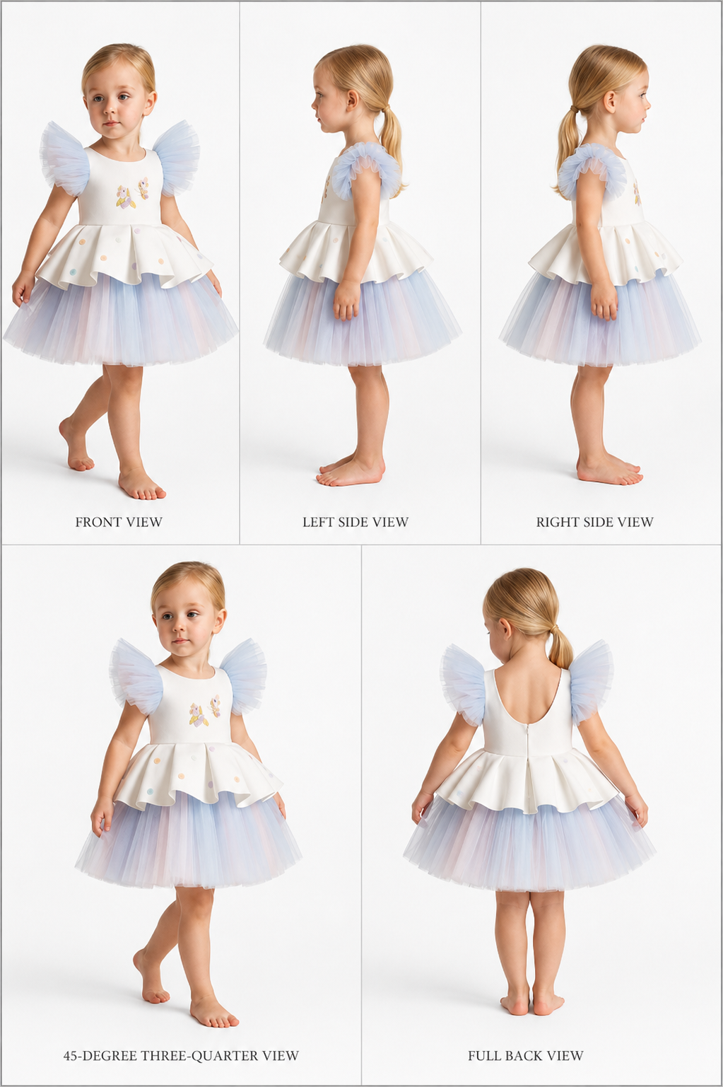 Pre Order: Unicorn Embroidered Yoke Neoprene White And Light Blue Dress