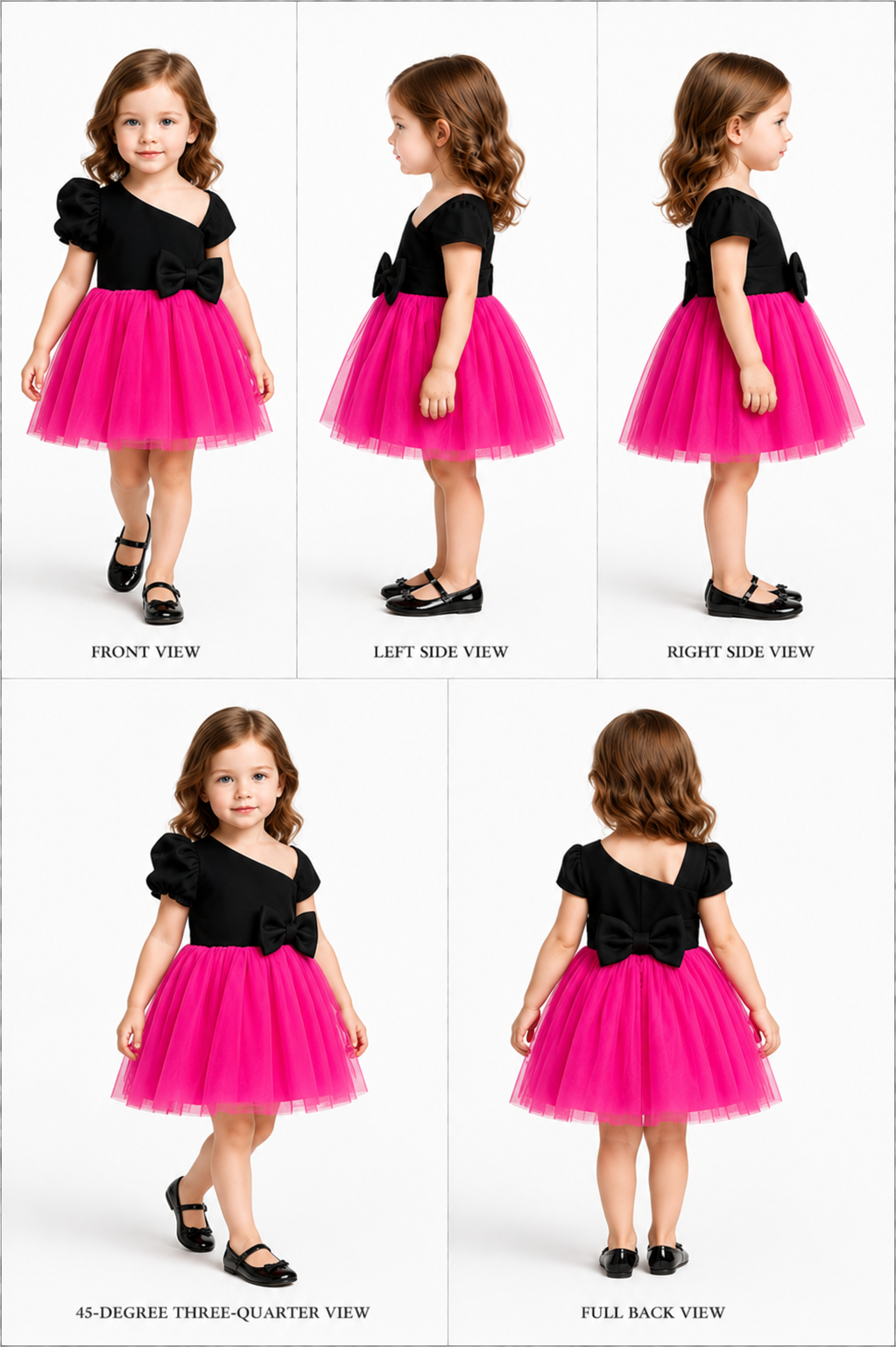 Pre Order: One Shoulder Bow Enhanced Pink And Black Net Dress