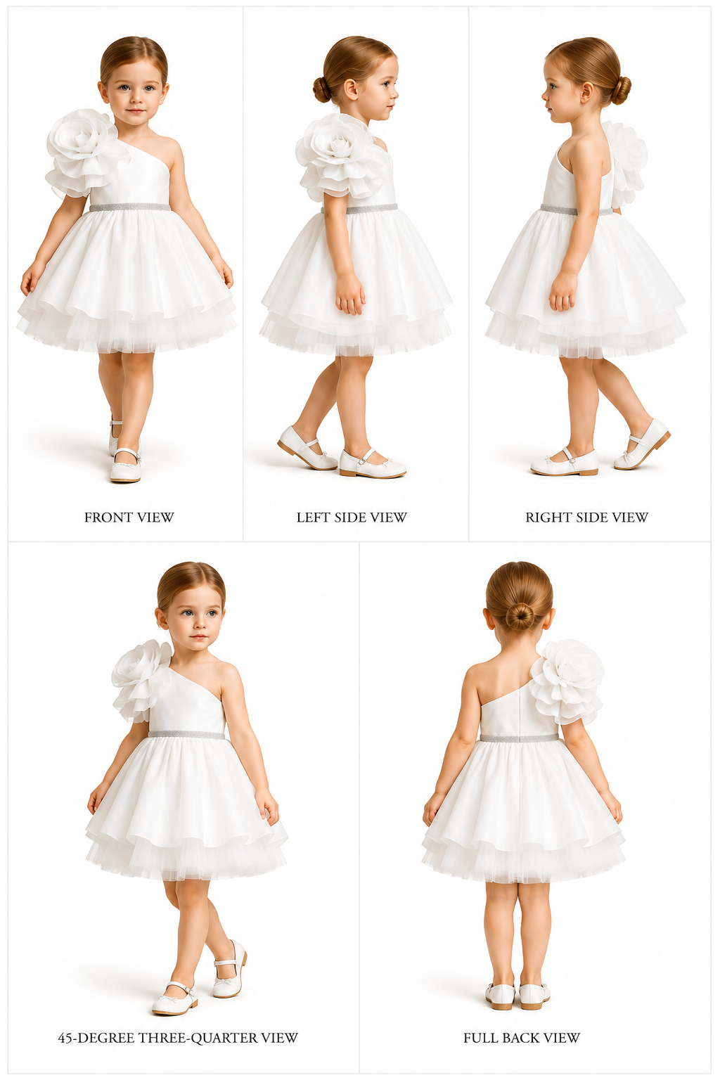 Pre Order: Flower Adorned One Shoulder White Dress