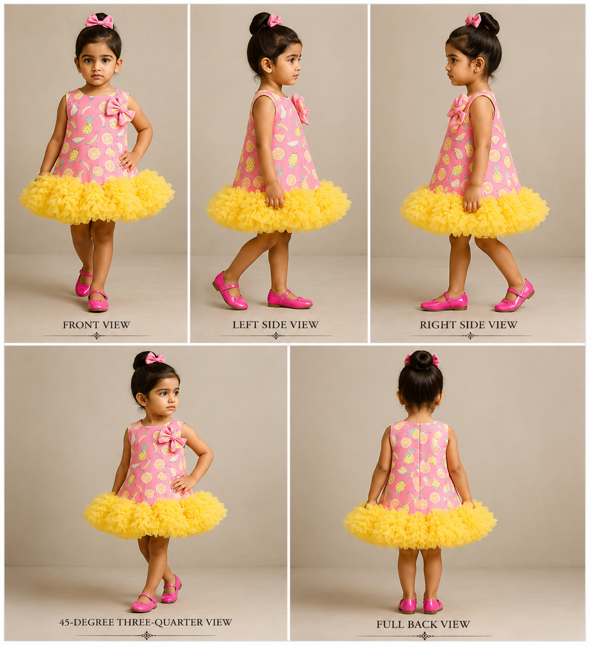 Pre Order: Fruit Printed Dual Tone Dress With Ruffle Hem